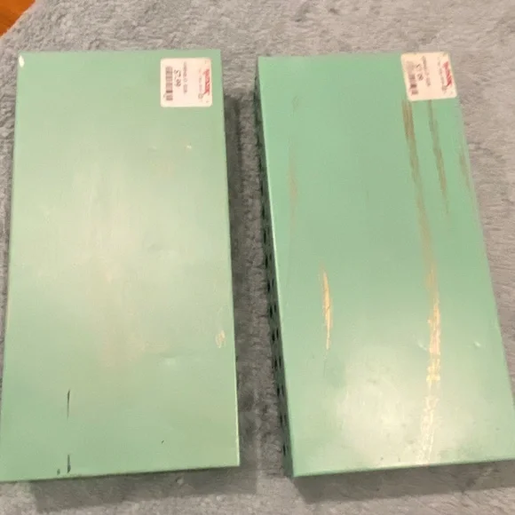 Set of 2 Mint Green Metal Organizers with Gold Patina – 13x6, Vintage Style - Picture 2 of 7